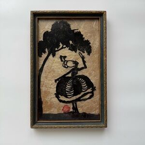 Vintage 30s silhouette reverse painted girl with mirror milkweed background